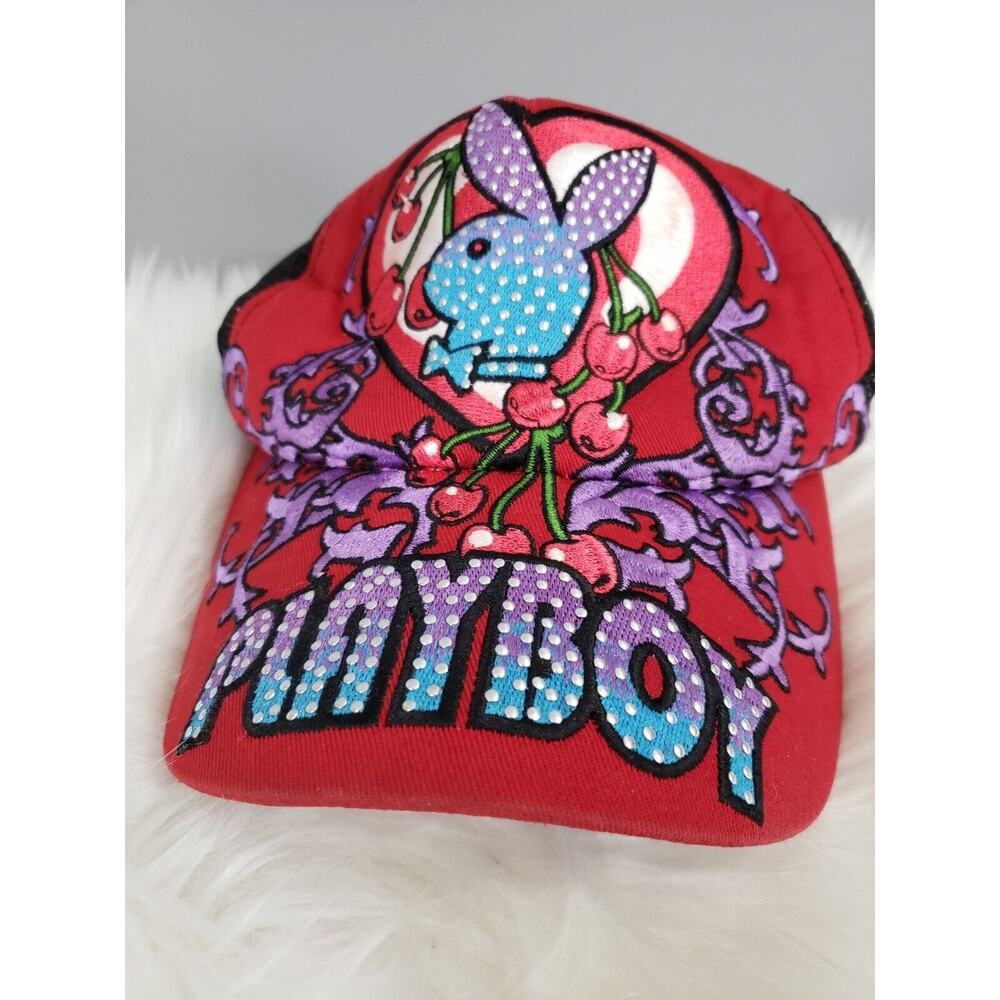 2009 Red Pink Bunny Ears & Cherries In Heart Playboy Baseball Trucker Hat Cap